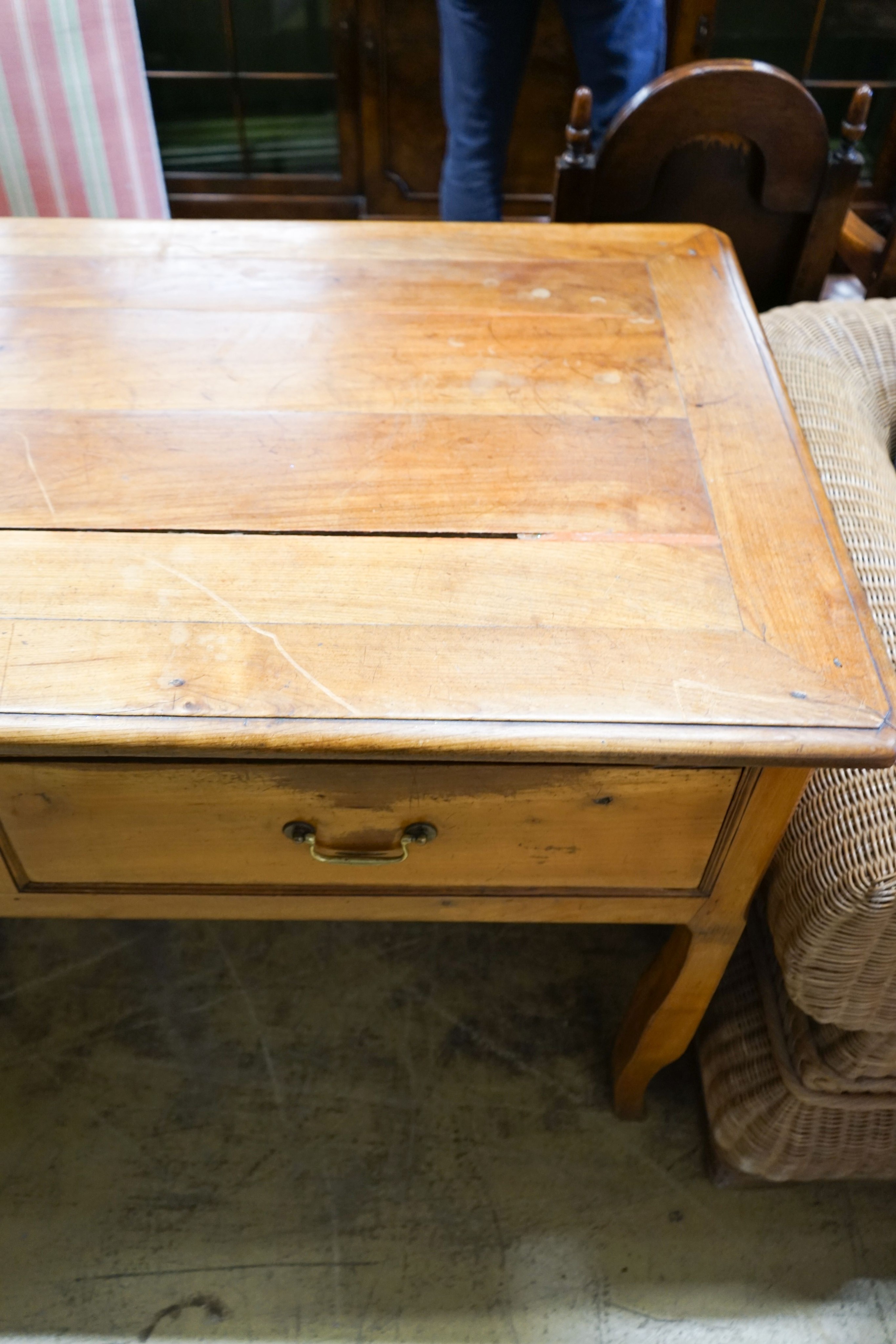 A 19th century French cherrywood six drawer serving table, length 200cm, depth 79cm, height 84cm